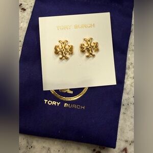 Brand New Tory Burch Kiara Gold Logo T Stud Earrings